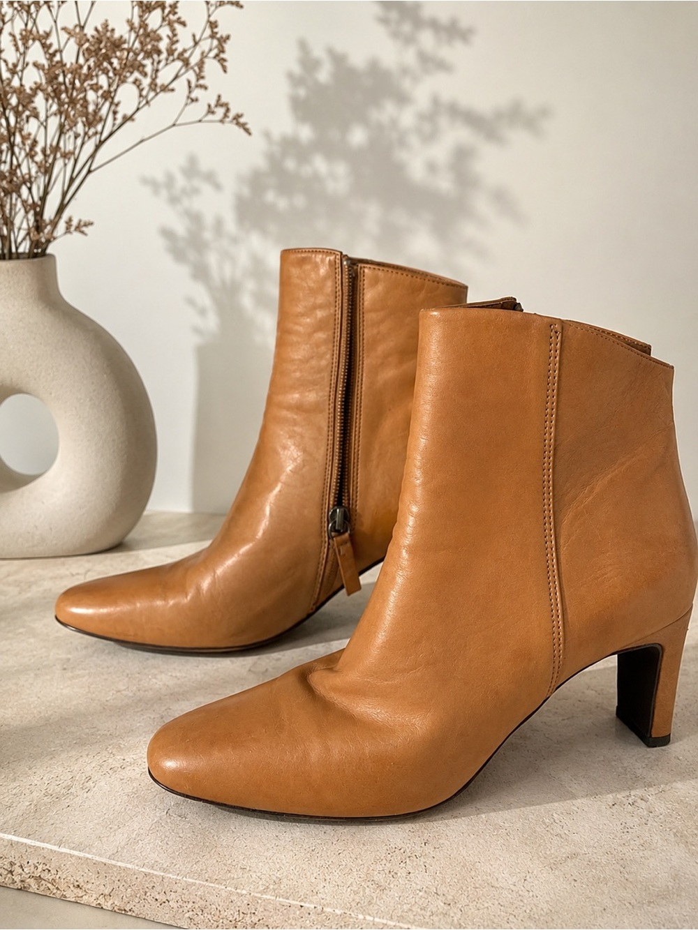 FREE PEOPLE Leather Ankle Boots - Classic Side-Zip Heel